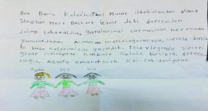 Minik öğrenciler depremzedelere mektup yazıp 15 bin lira yardım gönderdi